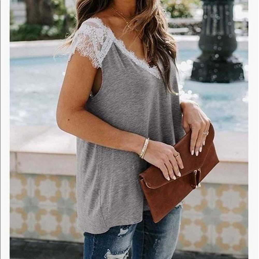 NEW V Neck Lace Trim Shirt - image 1