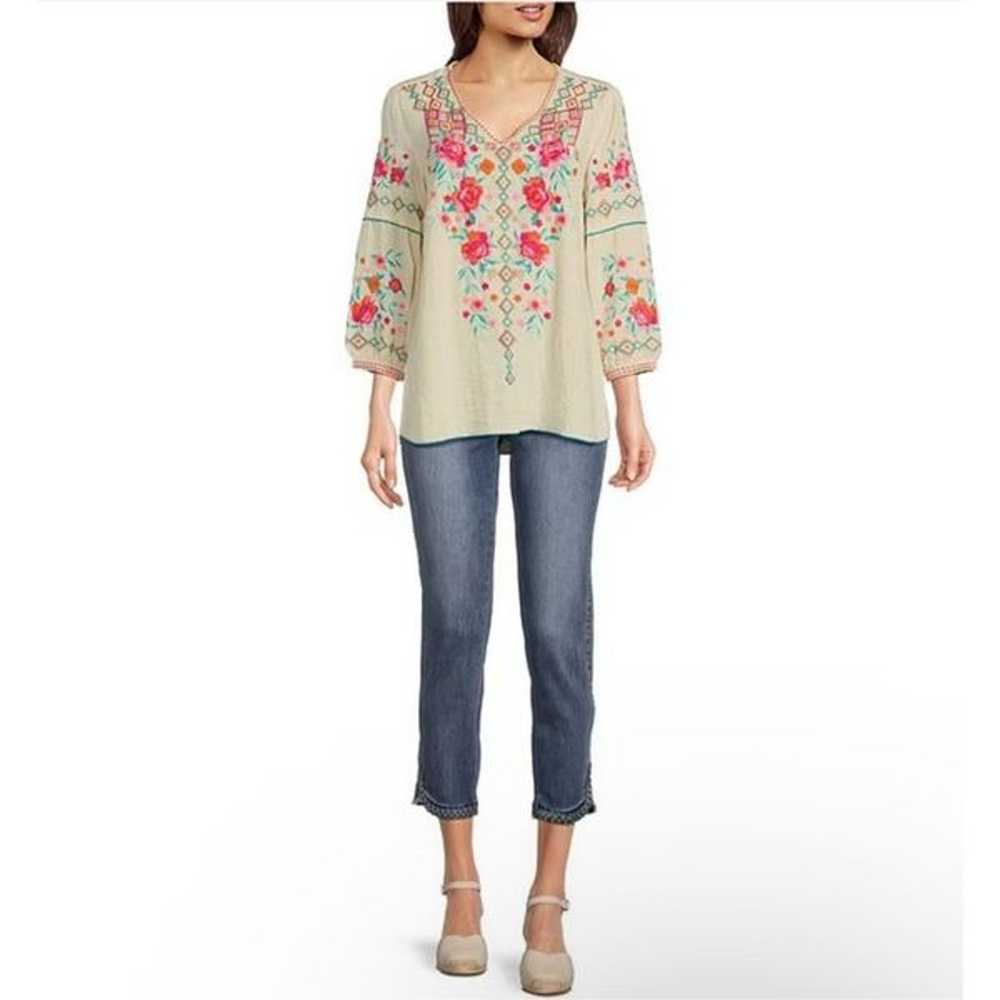 John Mark Floral Embroidered v-neck 3/4 cuffed sl… - image 1