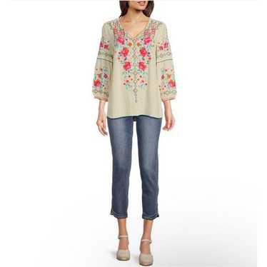 John Mark Floral Embroidered v-neck 3/4 cuffed sl… - image 1