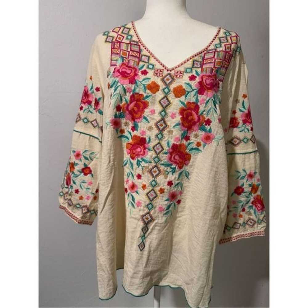 John Mark Floral Embroidered v-neck 3/4 cuffed sl… - image 2