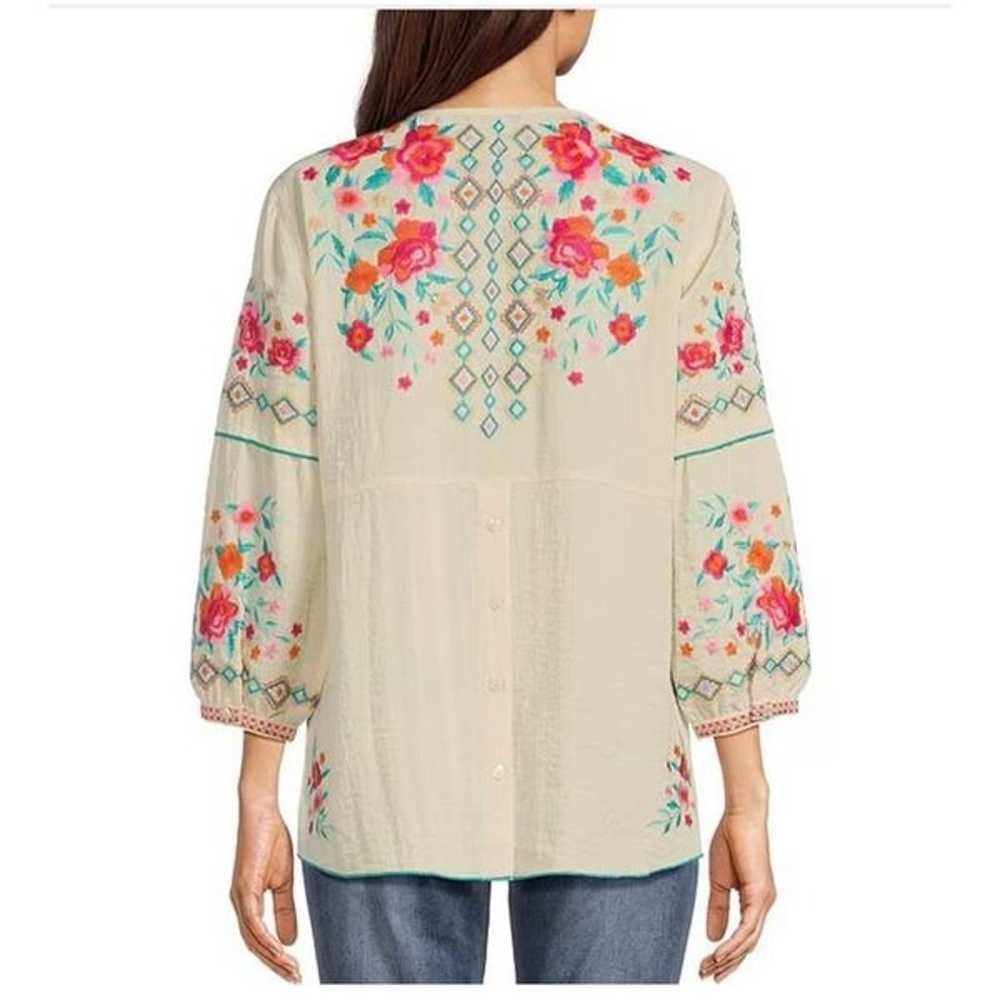 John Mark Floral Embroidered v-neck 3/4 cuffed sl… - image 6