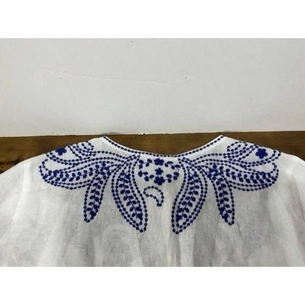 John Mark Linen White Blue Boho Cinch Sleeve Embr… - image 11