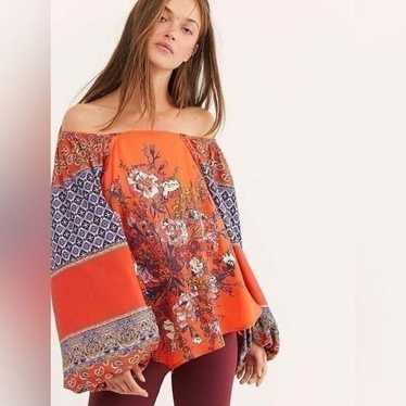 Free People Positano Printed Blouse” (Red) Small … - image 1