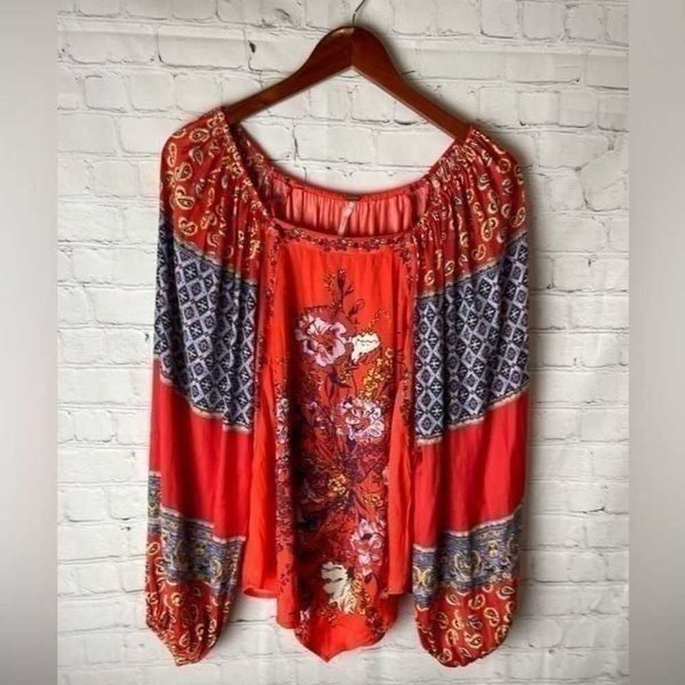 Free People Positano Printed Blouse” (Red) Small … - image 2