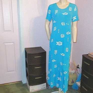 Vintage JOSTAR Slinky MAXI Dress Size S TURQUOISE… - image 1