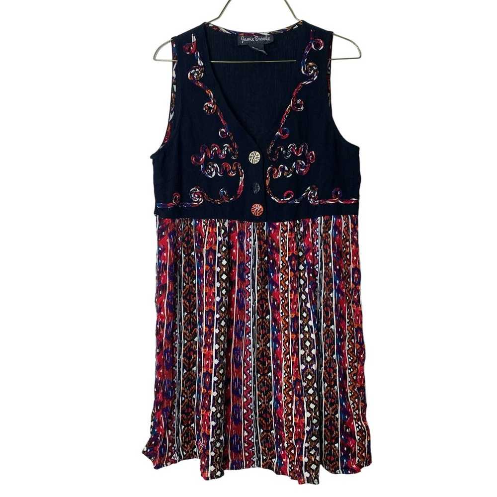 Jamie Brooke black colorful tribal print applique… - image 1