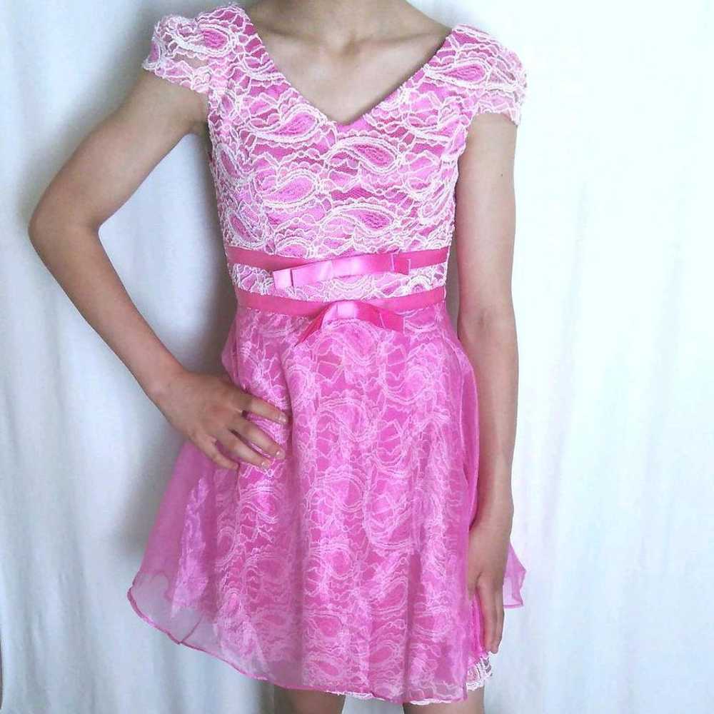 Jewels Mini-length Lace Fluffy Pink Dress - image 1