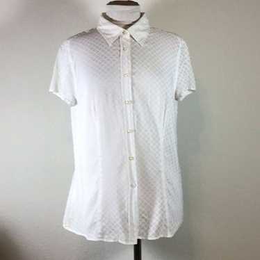 0039 Italy Blouse Button Up White Windowpane Cap … - image 1