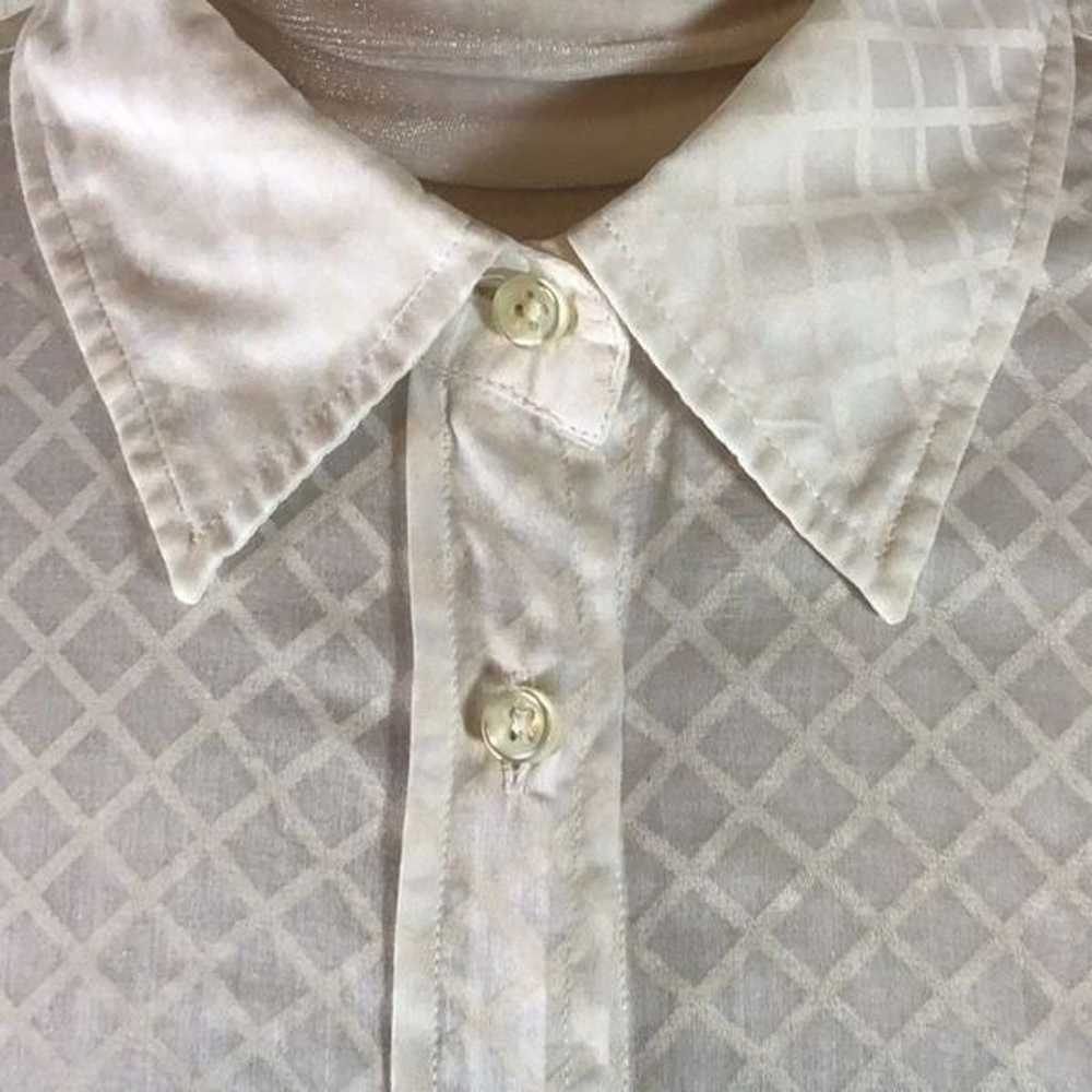 0039 Italy Blouse Button Up White Windowpane Cap … - image 2