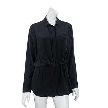 OAK NYC Women's Waist tie button up Blouse in Bla… - image 1