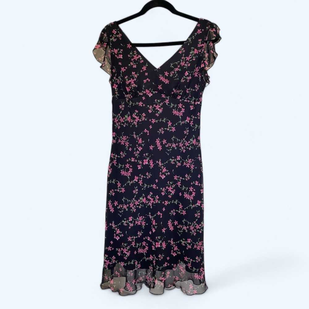 Vintage Y2K Black Pink Floral Flutter Sleeve Slip… - image 2