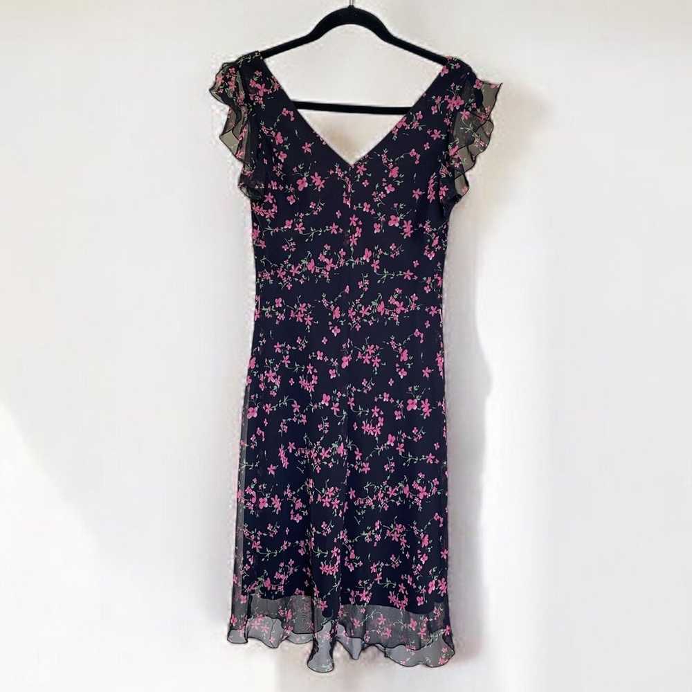 Vintage Y2K Black Pink Floral Flutter Sleeve Slip… - image 3