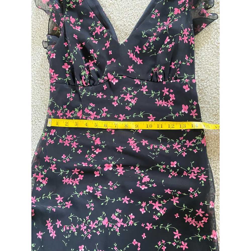 Vintage Y2K Black Pink Floral Flutter Sleeve Slip… - image 8