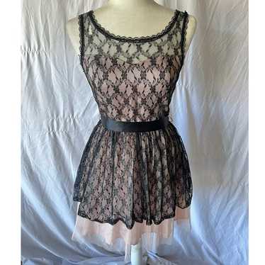 Vintage Y2K Coquette Black Lace Pink Mini Dress