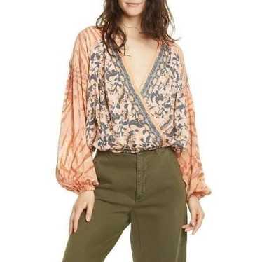 Free People Cruisin Together Peach Pink Gray Flor… - image 1