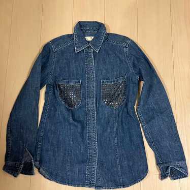 Dun Denim Shirt with Studs, Long Sleeve