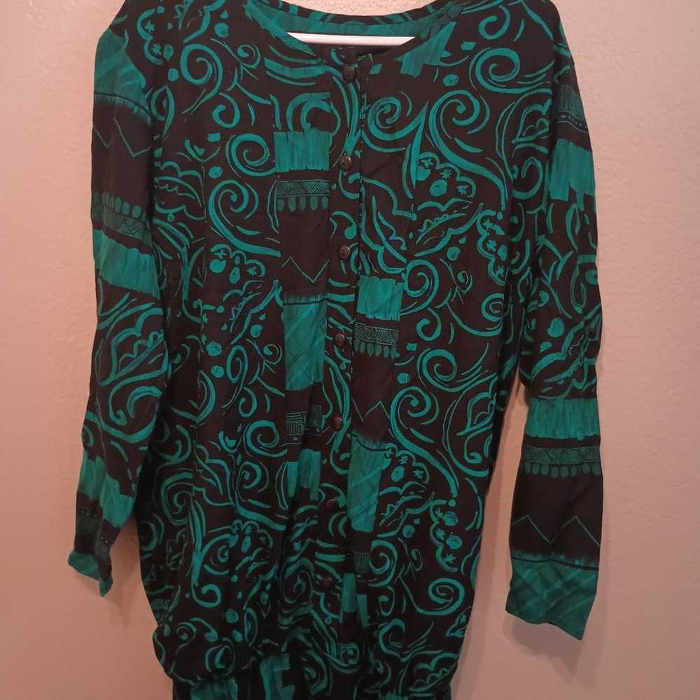 VINTAGE 1980's WOMEN'S GREEN DRESS SIZE 7 LONG SL… - image 10