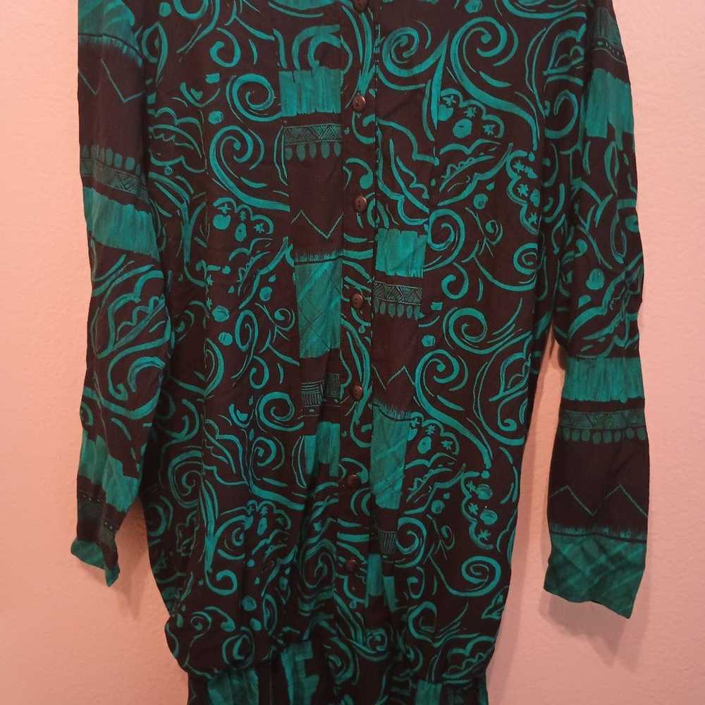 VINTAGE 1980's WOMEN'S GREEN DRESS SIZE 7 LONG SL… - image 2