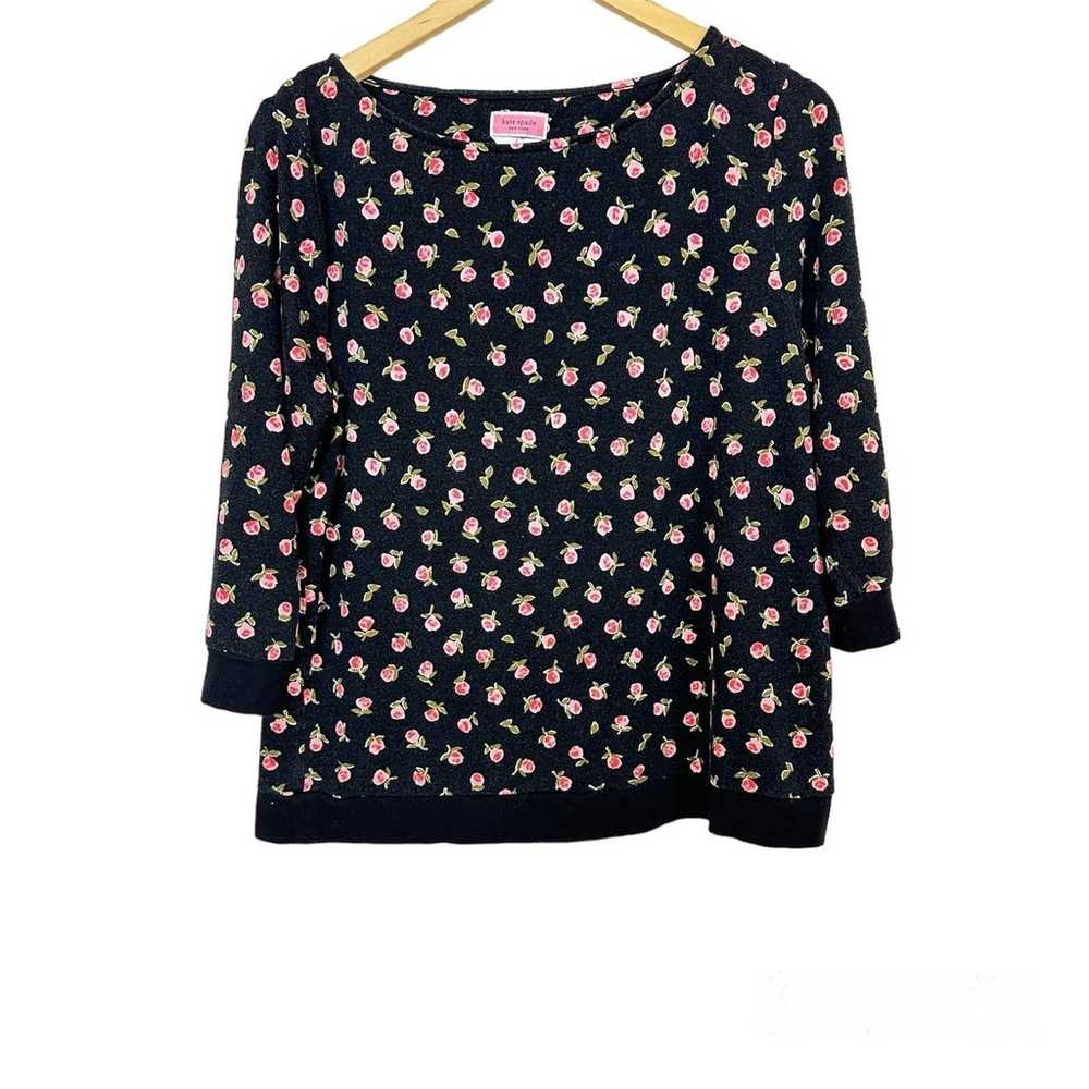 Kate Spade Ditsy Rose Print 3/4 Sleeves Top Black… - image 1