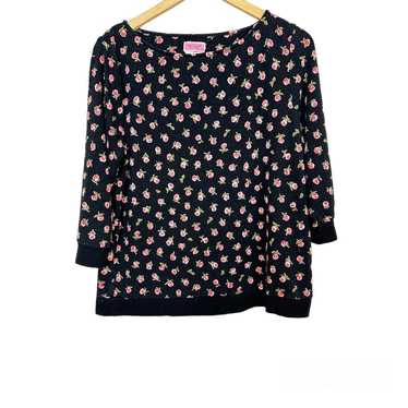 Kate Spade Ditsy Rose Print 3/4 Sleeves Top Black… - image 1