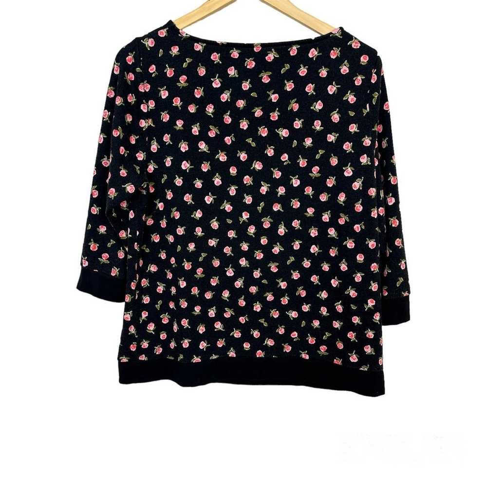 Kate Spade Ditsy Rose Print 3/4 Sleeves Top Black… - image 2