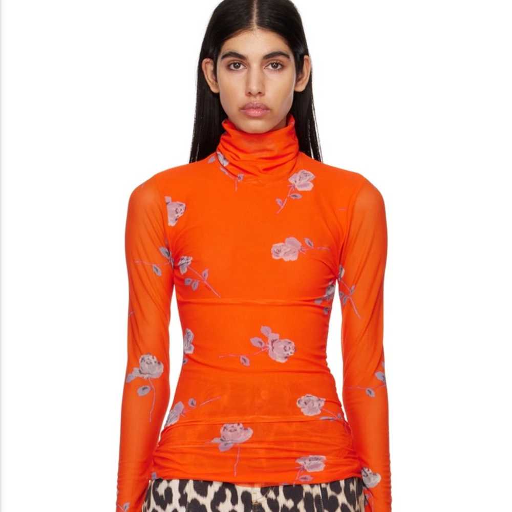 GANNI Orange Printed Turtleneck - image 1