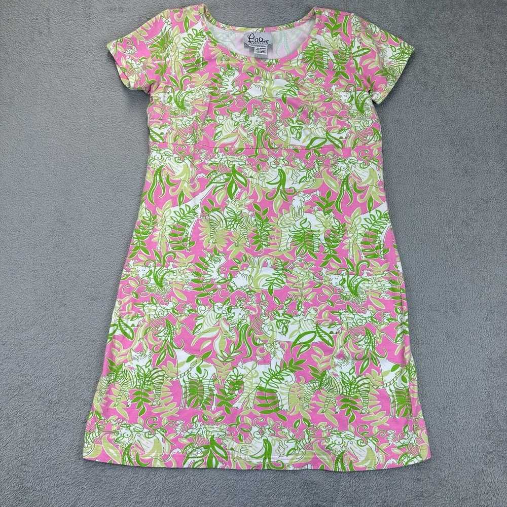 Vintage Lilly Pulitzer Shift Green & Pink Safari … - image 1