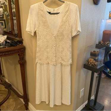 Vintage CAROLE LITTLE Women Ivory Crochet Vest Co… - image 1