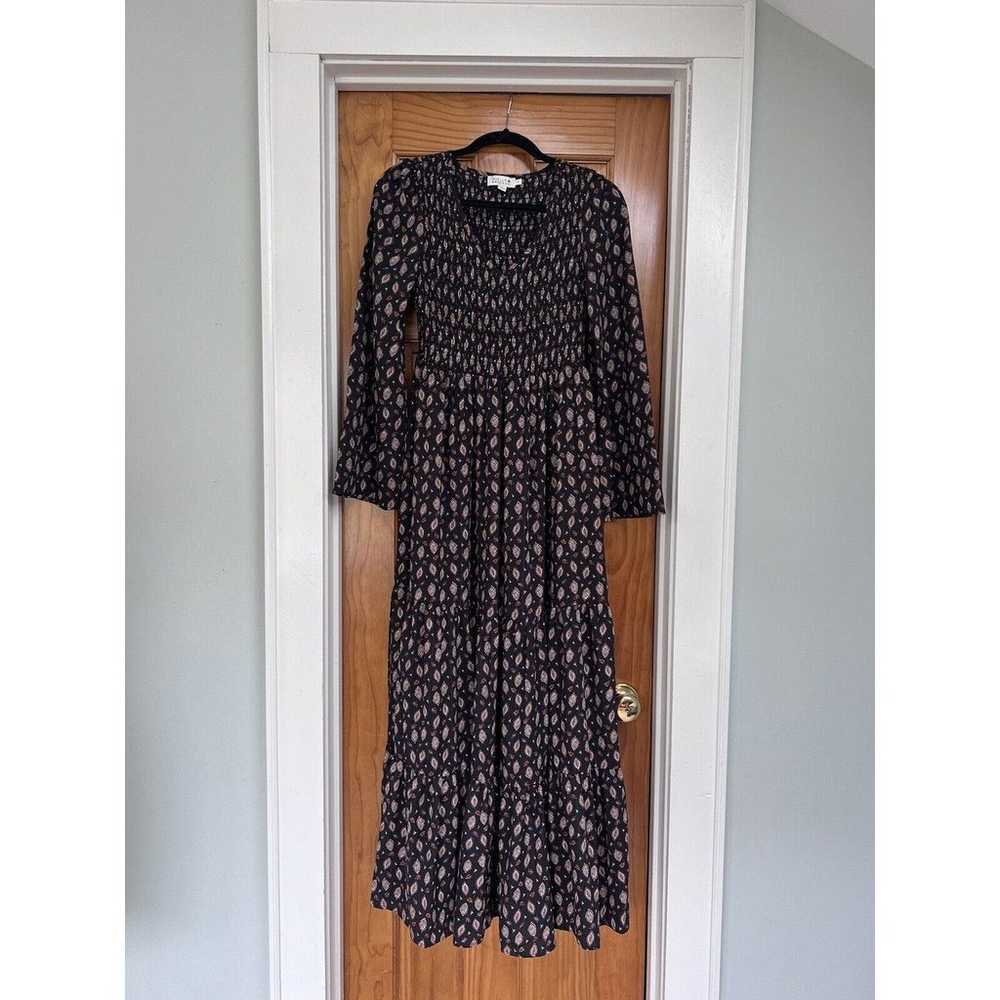 Molly Bracken Dress Maxi Black Leaf Smocked Tiere… - image 2