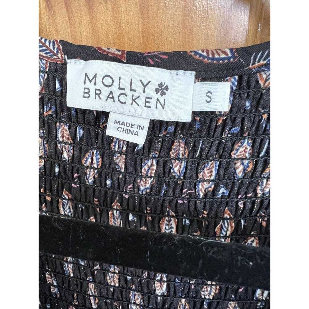 Molly Bracken Dress Maxi Black Leaf Smocked Tiere… - image 5