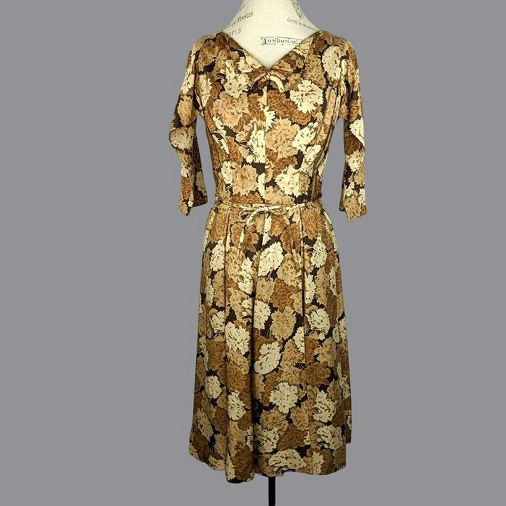 Vintage Womens Dress 4 Small Brown Swing Floral F… - image 1