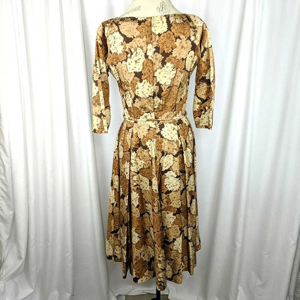 Vintage Womens Dress 4 Small Brown Swing Floral F… - image 5