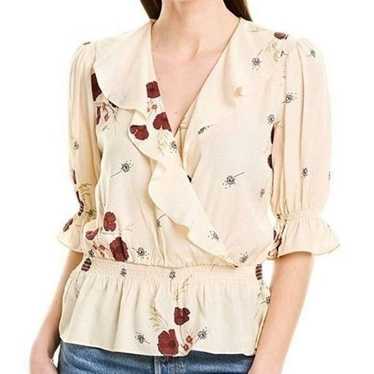 JOIE Ottoline Poppy Floral Ruffle Blouse Off White - image 1