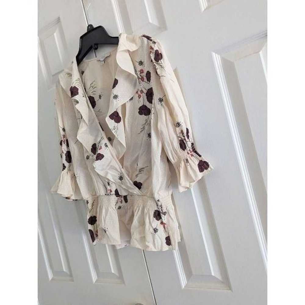 JOIE Ottoline Poppy Floral Ruffle Blouse Off White - image 4