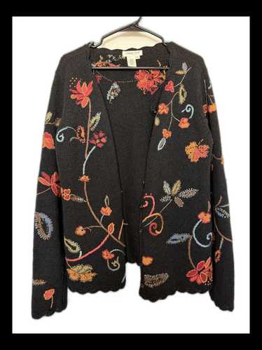 Designer Vintage 90s style Embroidered Floral Blac