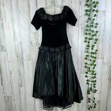 Vera Mont 80s Black Velvet & Taffeta Dress