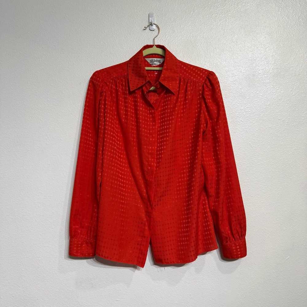 St. John Red Houndstooth Silk Button Down Blouse … - image 3