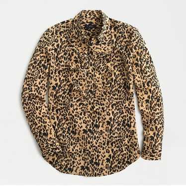 J.Crew ruffle-front blouse in leopard-print silk