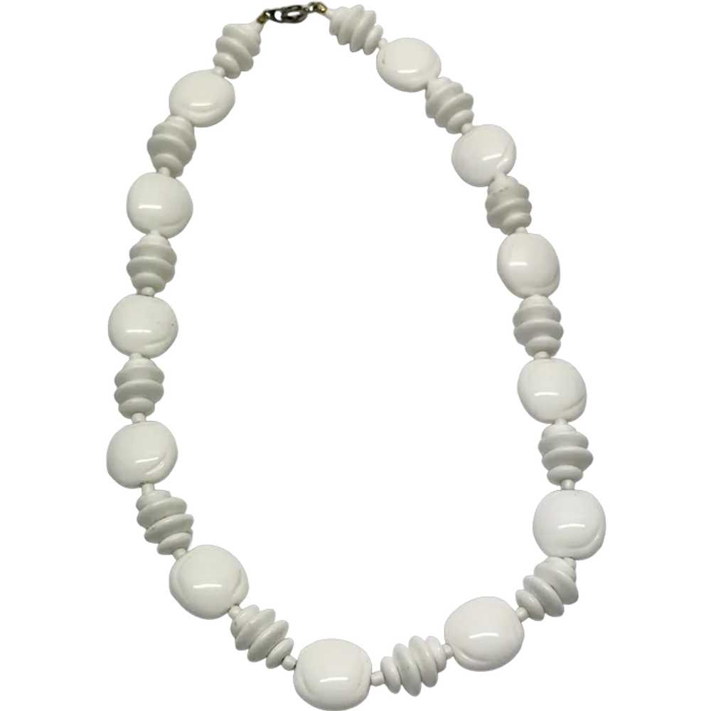 Vintage white plastic beaded necklace - image 1