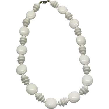 Vintage white plastic beaded necklace - image 1