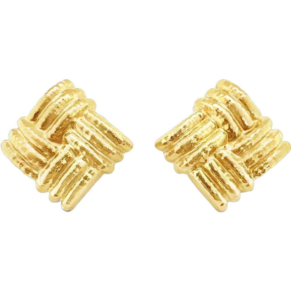 18k Yellow Gold Square-Shaped Earclips - image 1