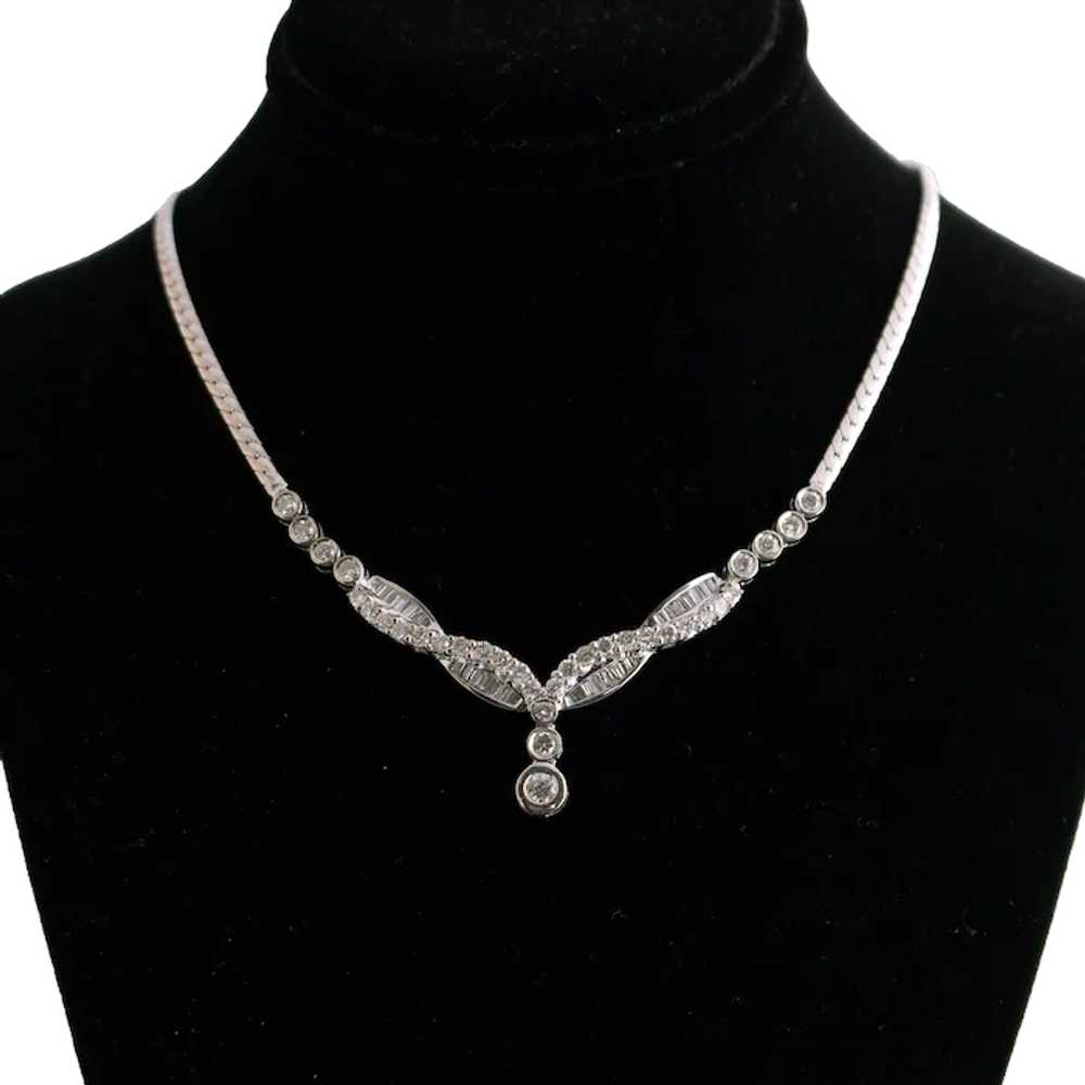 18K White Gold Baguette and Round Diamond Necklace - image 1