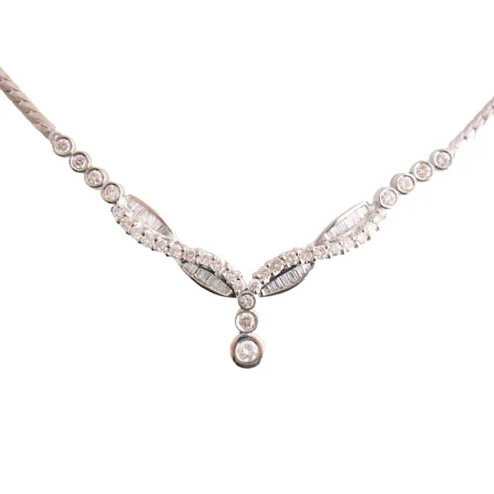 18K White Gold Baguette and Round Diamond Necklace - image 2