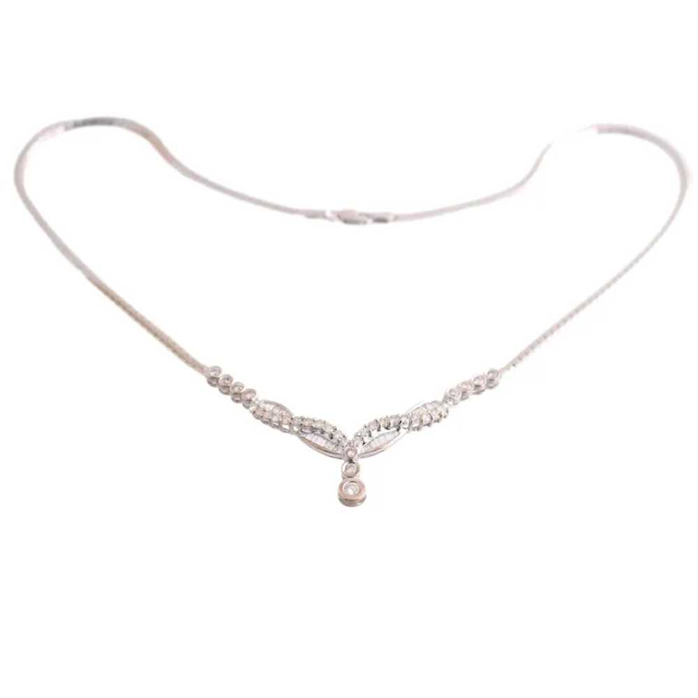 18K White Gold Baguette and Round Diamond Necklace - image 3