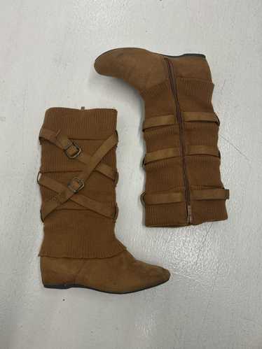 Designer Stylish Brown Knit Over-the-Knee Boots