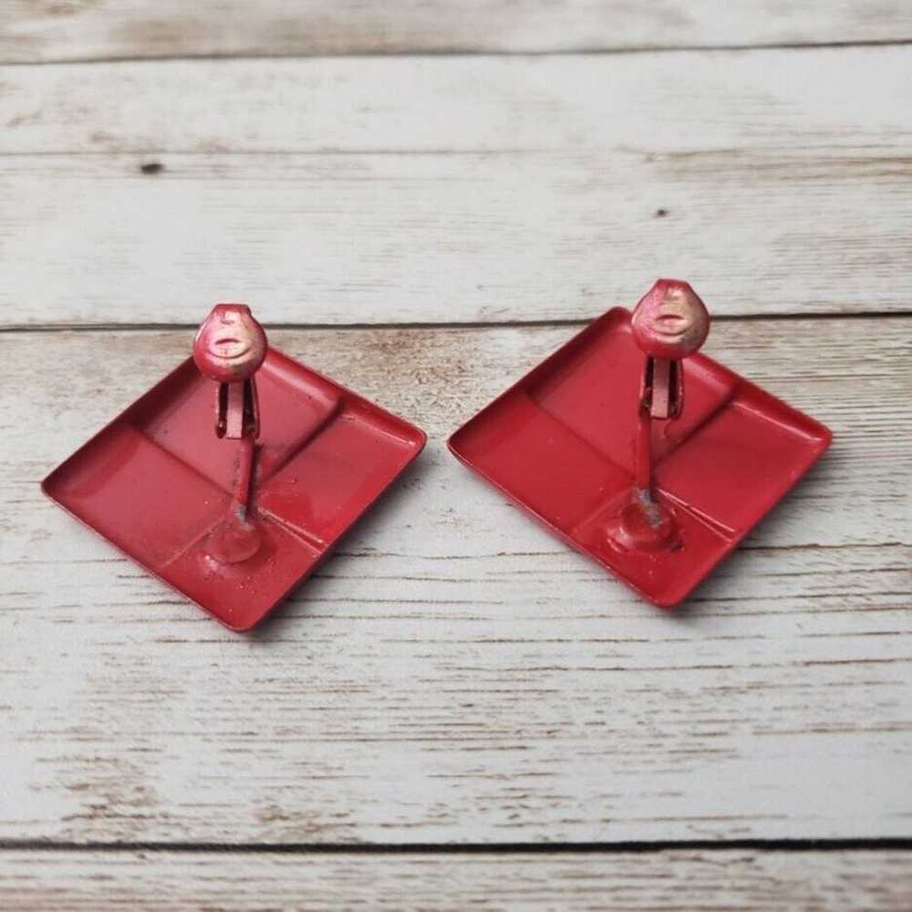 Other Vintage Clip On Earrings - Large Red Metal … - image 4