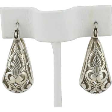 Sterling Silver Floral Filigree 1 1/4" Hoops Silpa