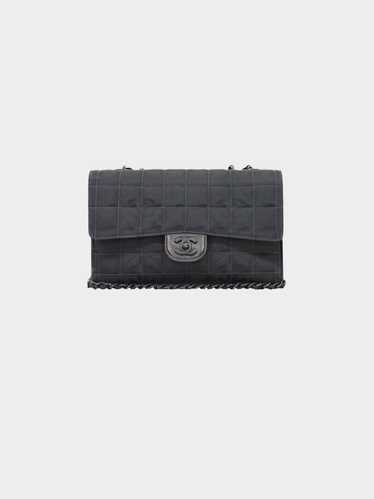 Chanel 2002 Black Chocolate Bar Nylon Flap Bag