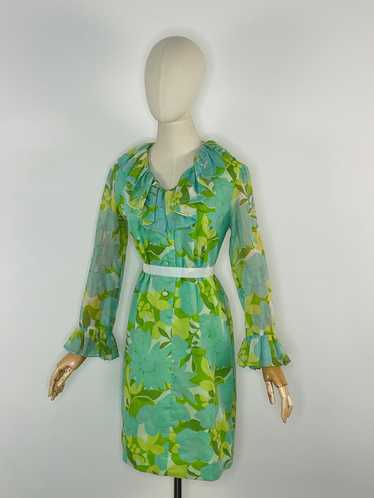 1960s floral ruffled dress