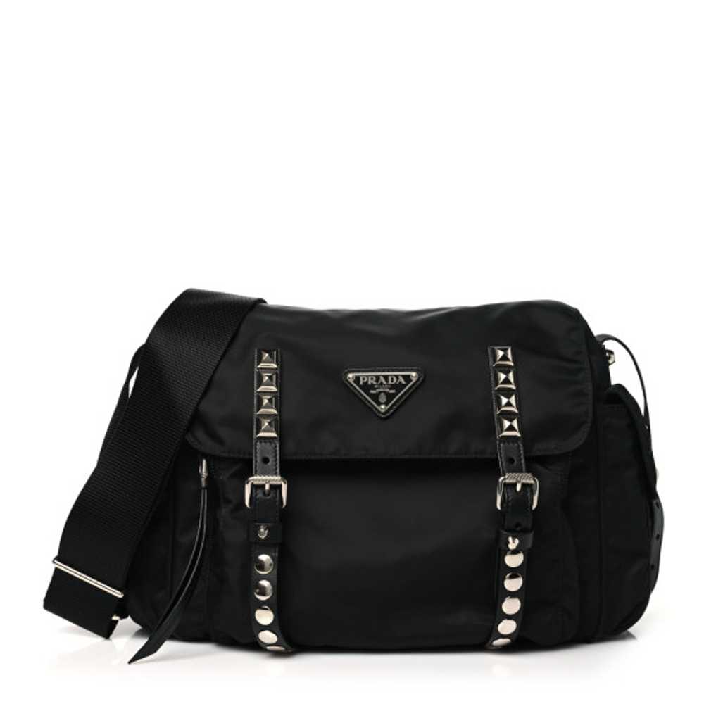 PRADA Nylon New Vela Studded Messenger Bag Black - image 1